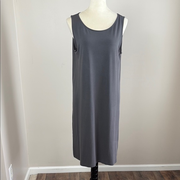 Eileen Fisher Sleeveless Dress Rayon Lycra Soft Stretch Knit A Line Grey Size M - Picture 1 of 11